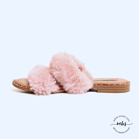 Steve Madden Enite Faux Fur Slide Sandals Pink Women Size 8 - Picture 7 of 12